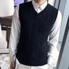 Men's Thickened Wool V-Neck Sleeveless Sweater Vest - Solid Color Knit Waistcoat