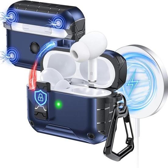 2Pcs Earbud Protective Case for AirPods Pro 3 Charging Case Portable Shockproof Wireless Earphone Cover Protector Shell Skin with Safety Lock Phone