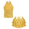 Girls  Jazz Dance Outfit Halter Sleeveless Sequin Crop Top Tiered Ruffle Skirted Shorts Set
