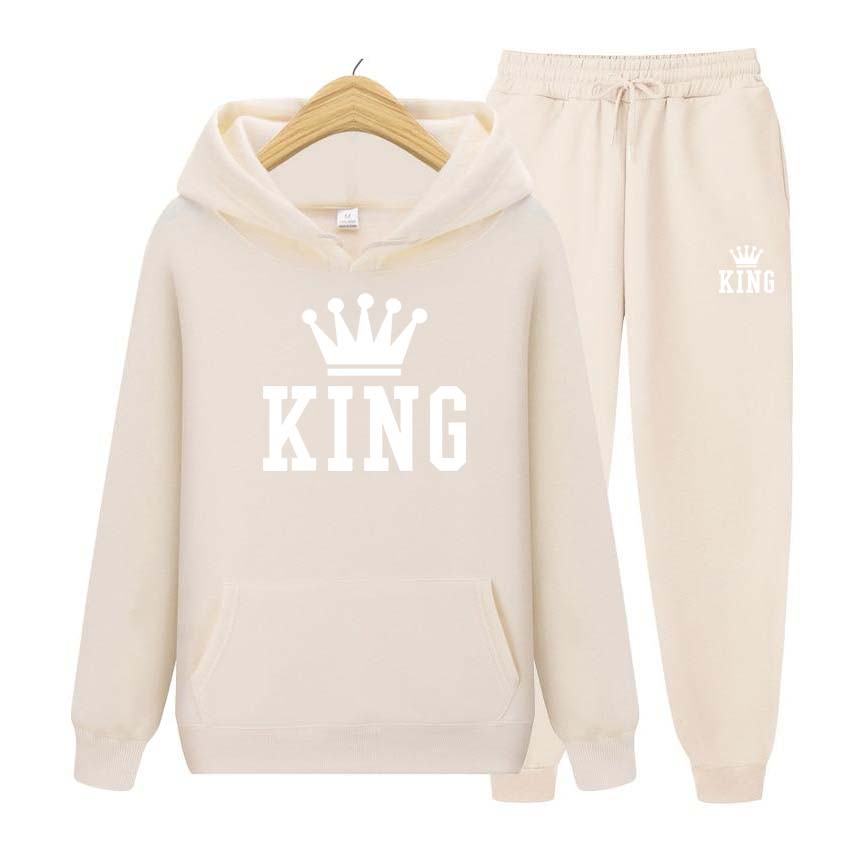 Мужские и женские толстовки с принтом King, спортивные костюмы, штаны для бега, плотная теплая одежда, мужские толстовки + брюки, комплект из двух предметов
