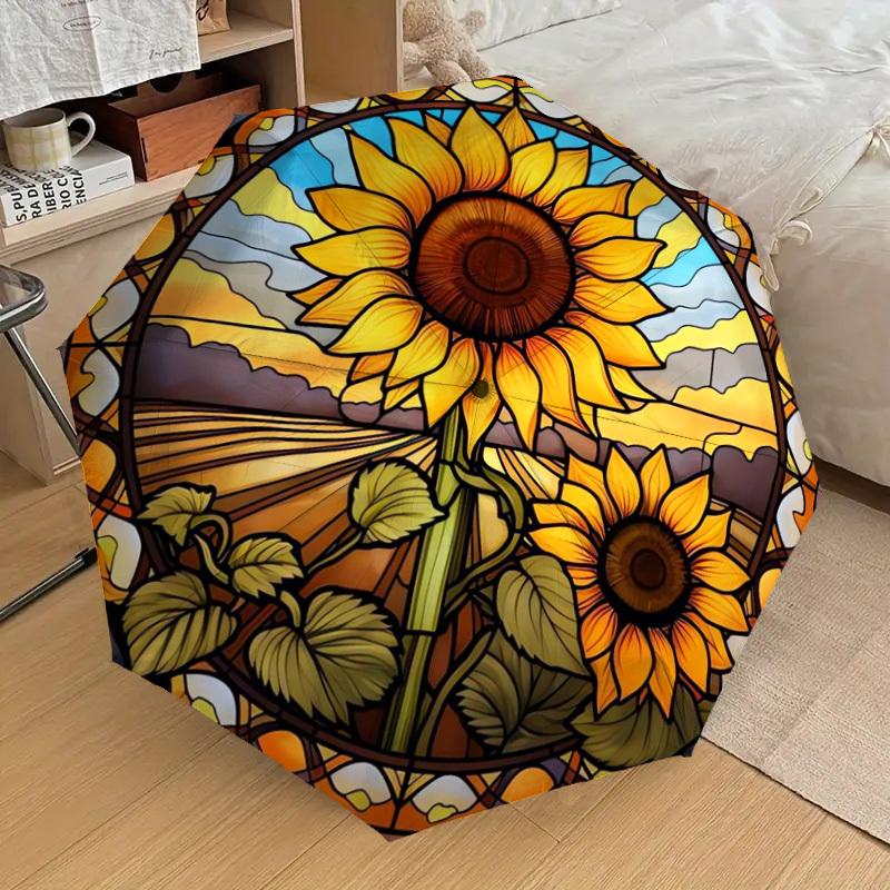 1pc Sunflower Stained Glass Window Umbrella with Plastic Handle,Suitable for All Seasons Home Travel Outdoor UmbrellaDD879