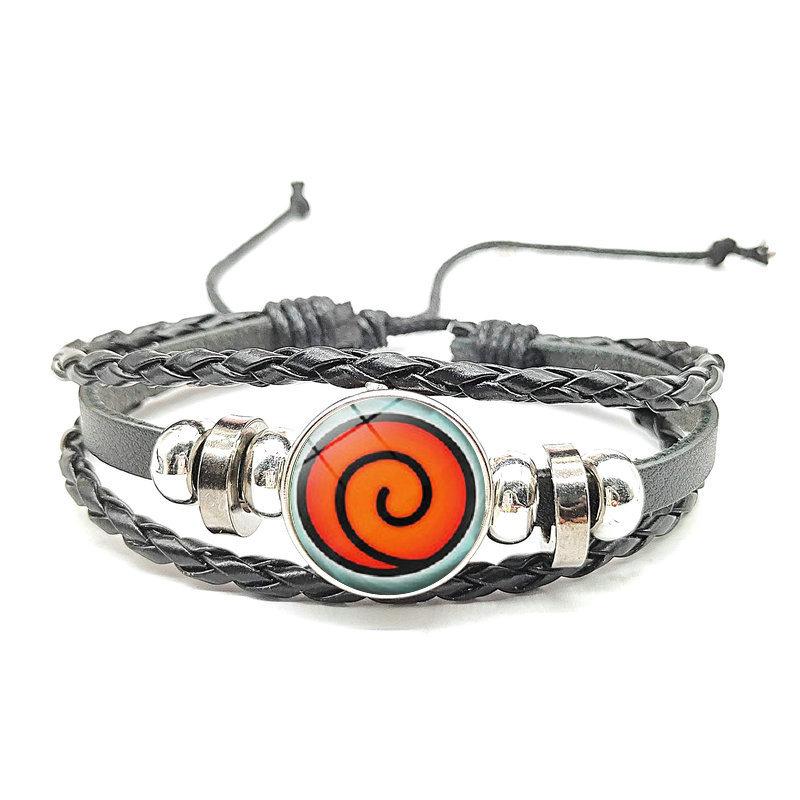 Браслет из черной многослойной кожи с камнем времени в стиле Наруто Мори
