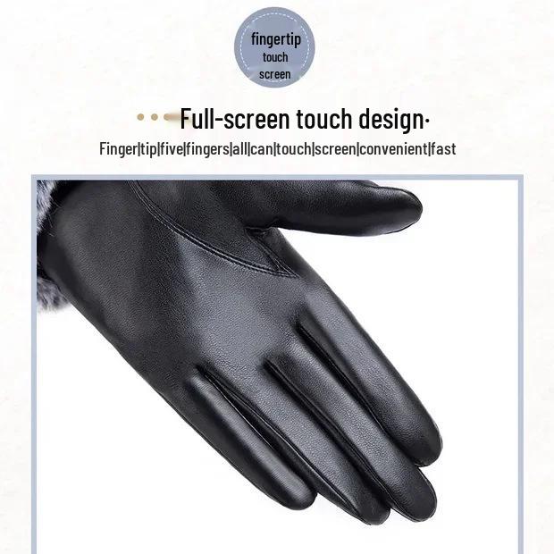 Women's Windproof Fleece-Lined Touchscreen Leather Gloves - Warm for Autumn & Winter, Ideal for Cycling & Driving