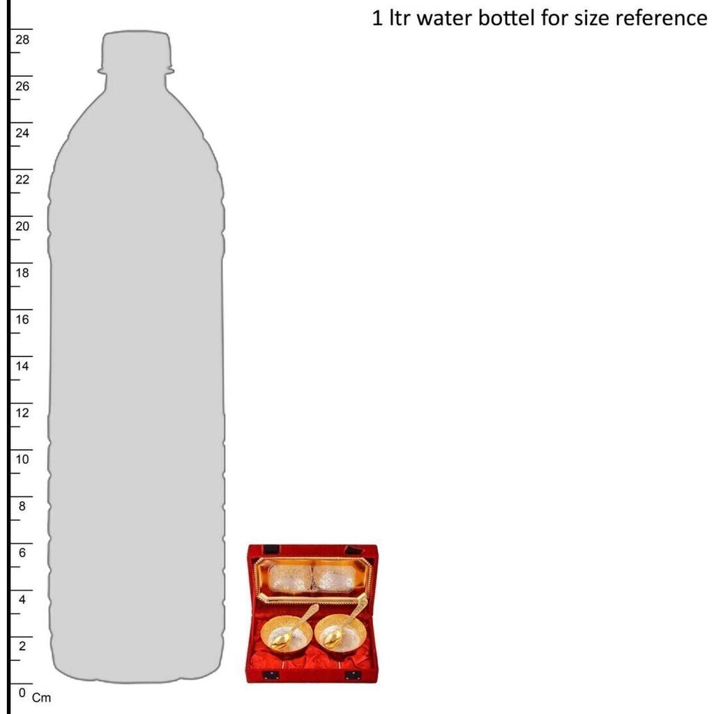 Посеребренная и позолоченная 2-х круглых миски, 2 ложки с подносом и мешочком для сухофруктов, декоративный элемент - 10 см (Алюминий, Золото)