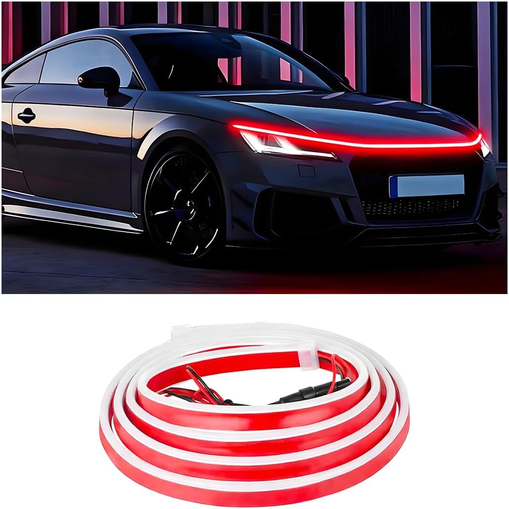 Car LED Hood Light Strip, 78" Waterproof Flexible DRL Daytime Running Sequential Turn Signal Light, Automotive Dynamic Scan Start-Up Effect