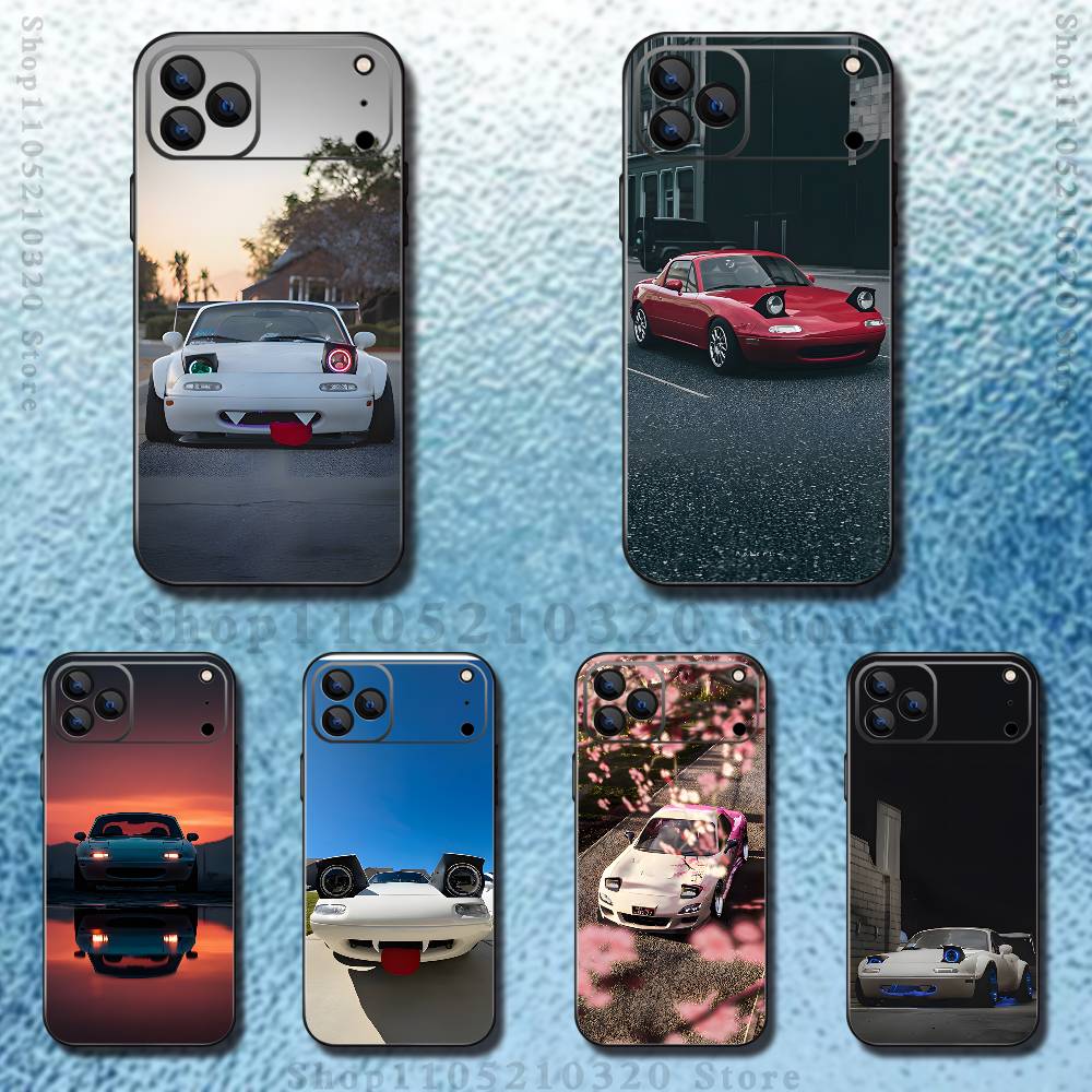 Милый красный чехол для телефона M-Miata M-Mx5 для iPhone 17,16,15,14,13,12,Pro,Max,Plus,E,SE4,Air,Mini, Черный мягкий кейс