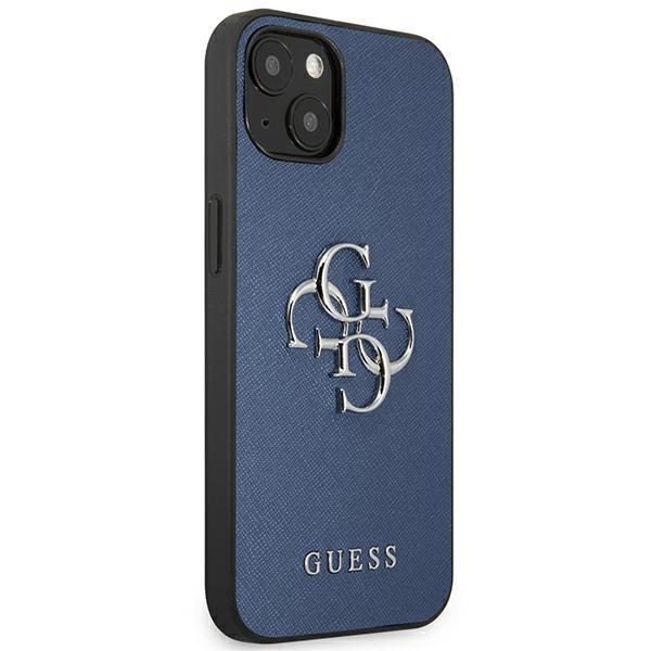 Etui do iPhone 13 mini Guess Saffiano 4G Metal Logo Niebieskie