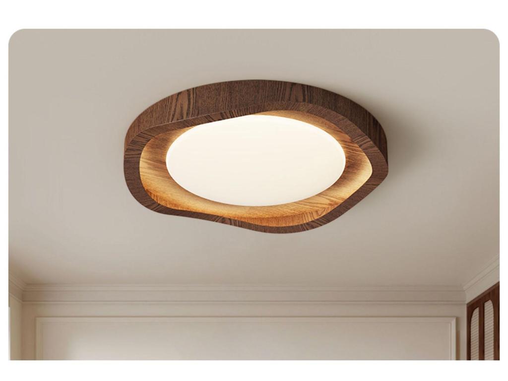 Wabi-Sabi Modern Walnut Ceiling Light - Minimalist Mid-Century Style, Dimmable for Bedroom