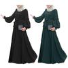 Muslim New Women's Solid Color Fashion Casual Long Sleeve Ruffle Dresses