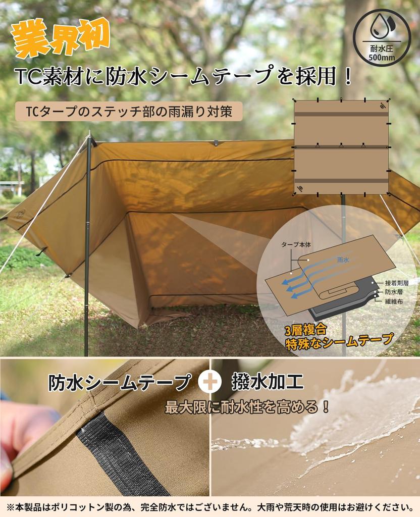 GOGlamping Square Tarp TC Square Tarp Polycotton Bonfire Safe Loops и специальная водонепроницаемая лента 500 мм Водонепроницаемый водоотталкивающий светильник
