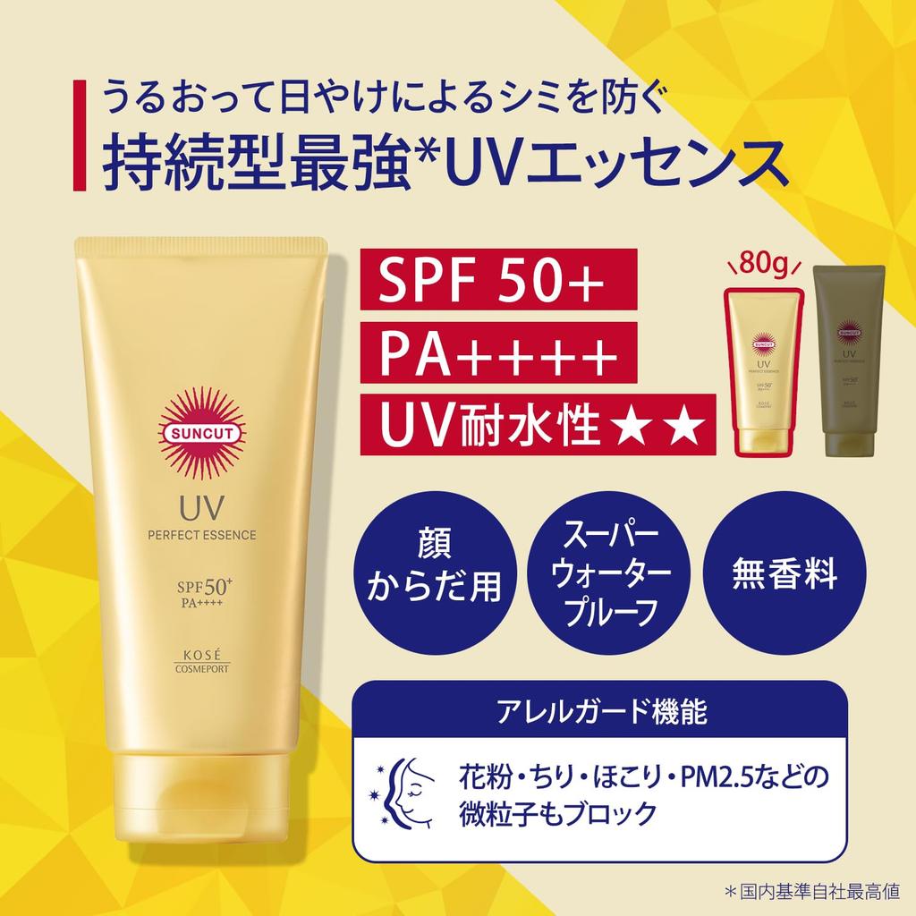 Suncut Perfect UV Essence УФ и водостойкий 80 г Солнцезащитное средство для лица и Супер-аллергия и Гиалуроновые блоки и KOSE SPF50+ PA++++ Тело,