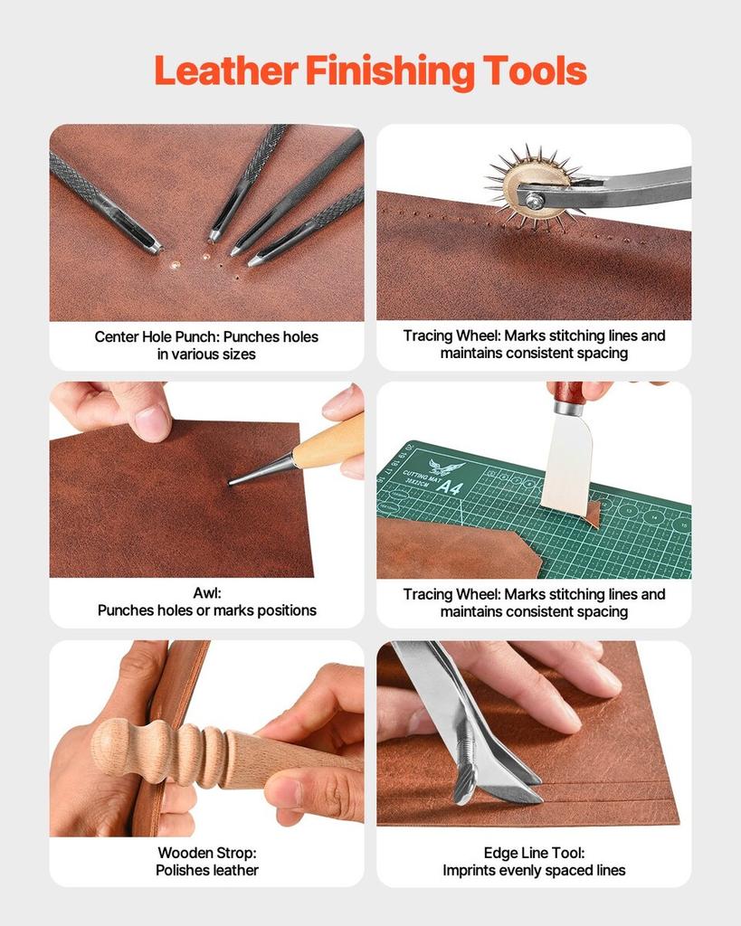 Leather Working Tools Kit 59 PCS Engraving Punching Stamping Sewing Tools