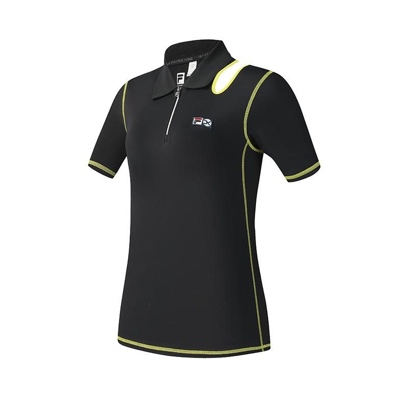 Fila Легкая атлетика Теннис Серия Вязаный логотип Удобная Повседневная Приталенная Теннисная рубашка поло Женские топы Насыщенный черный A11W523117F-BK