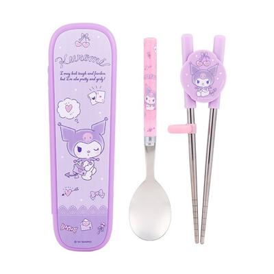 Lilpang Infant Sanrio Набор из двух предметов: палочки для еды из нержавеющей стали, ложка, футляр, разноцветный, футляр + ложка + палочки для еды, 1 набор, популярная корейская столовая посуда