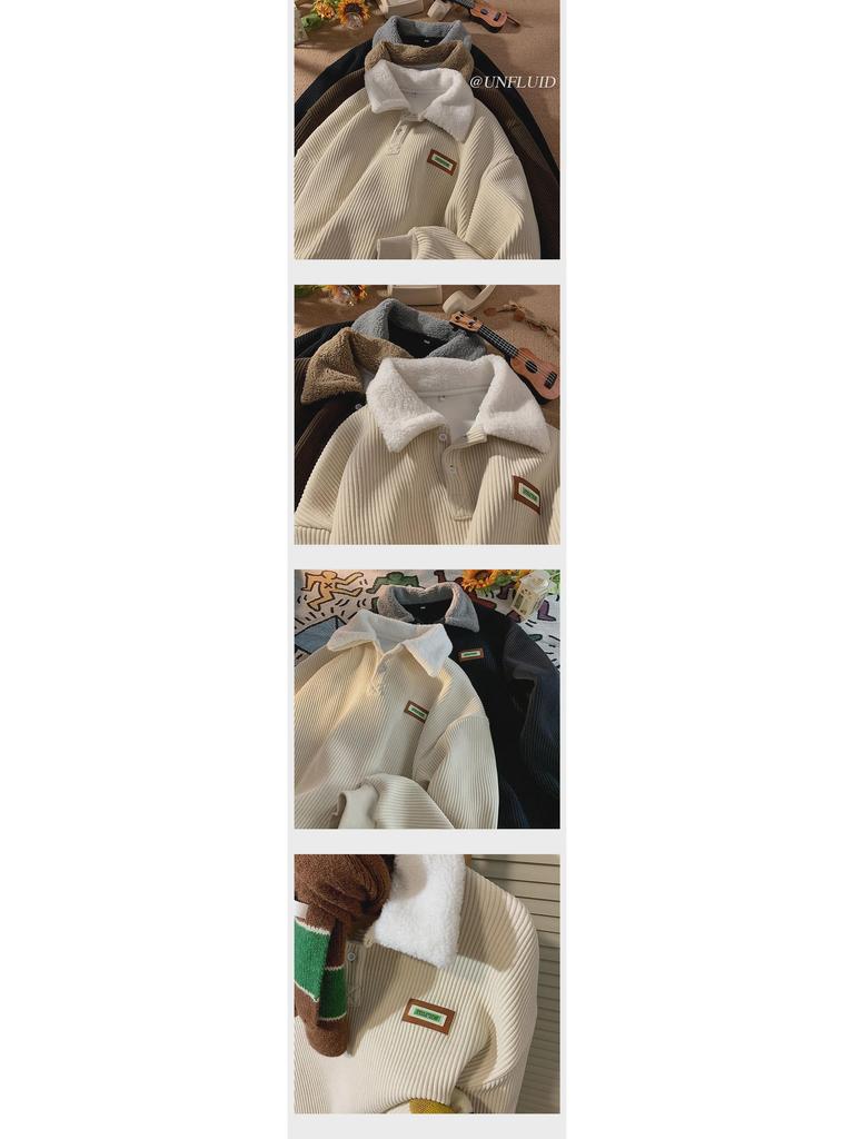 Мужская вельветовая толстовка с воротником-поло и подкладкой из овечьей шерсти — стиль осень/зима