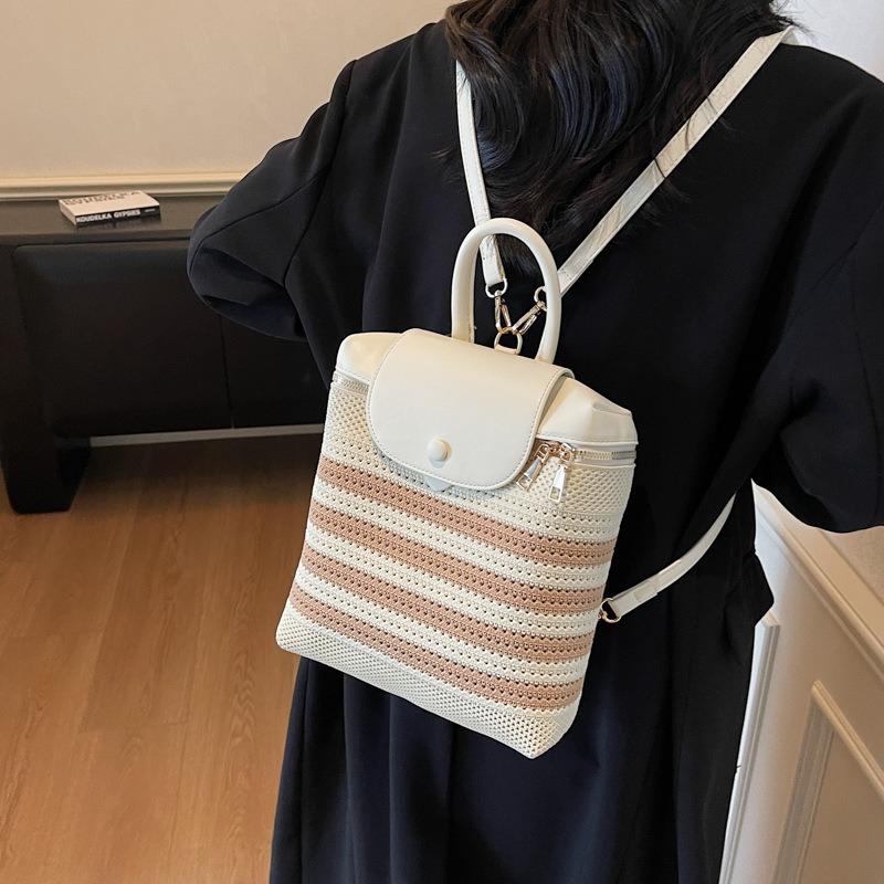 Летняя соломенная сумка женский новый контрастный цвет рюкзак нишевый полый плетеный портативный рюкзак