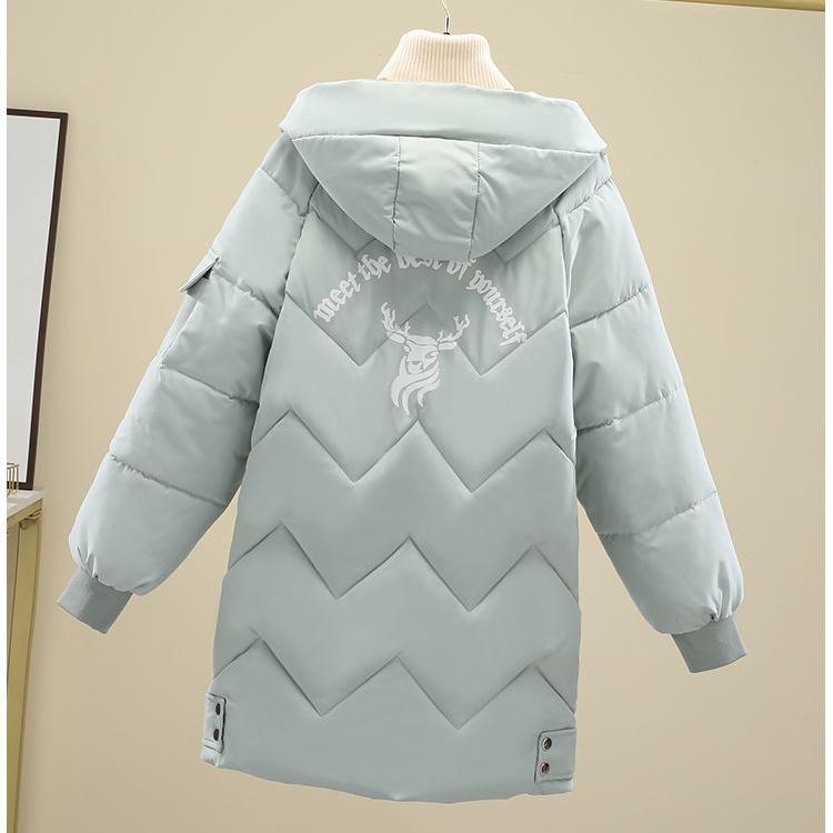 Зимние свободные утолщенные женские парки средней длины с длинным рукавом и черным пальто с капюшоном