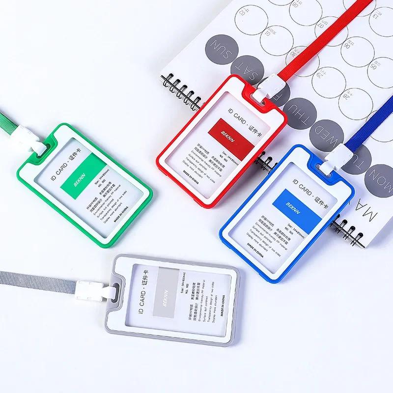 Women Men Plastic ID Credit Bank Card Holder Students Bus Card Case Lanyard Candy Colors Identity Badge Cards Cover