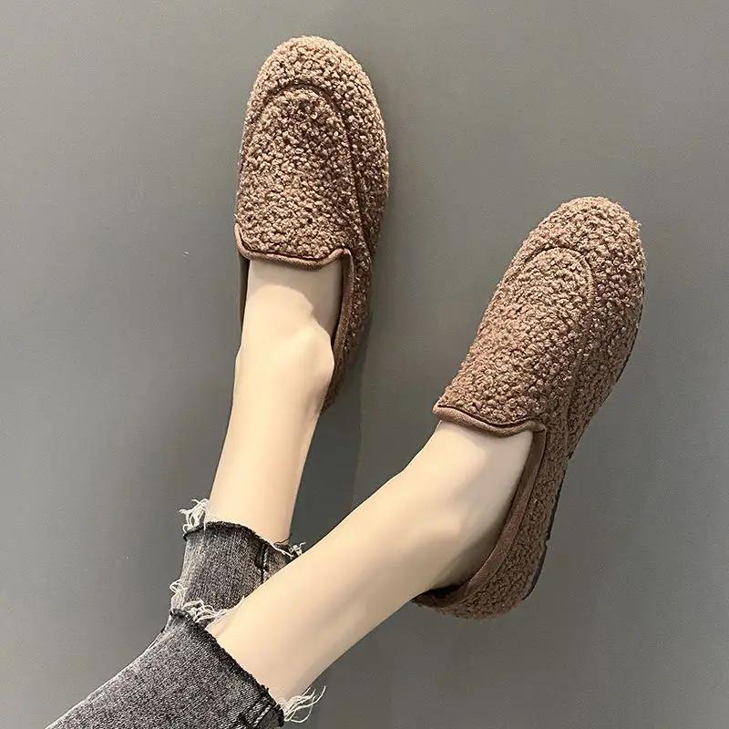 Furry Shoes Women Outdoor Fashion Flats Shoes Hot Sale Soft Comfortable Slip On Loafers Walking Footwear Woman Zapatos De Mujer