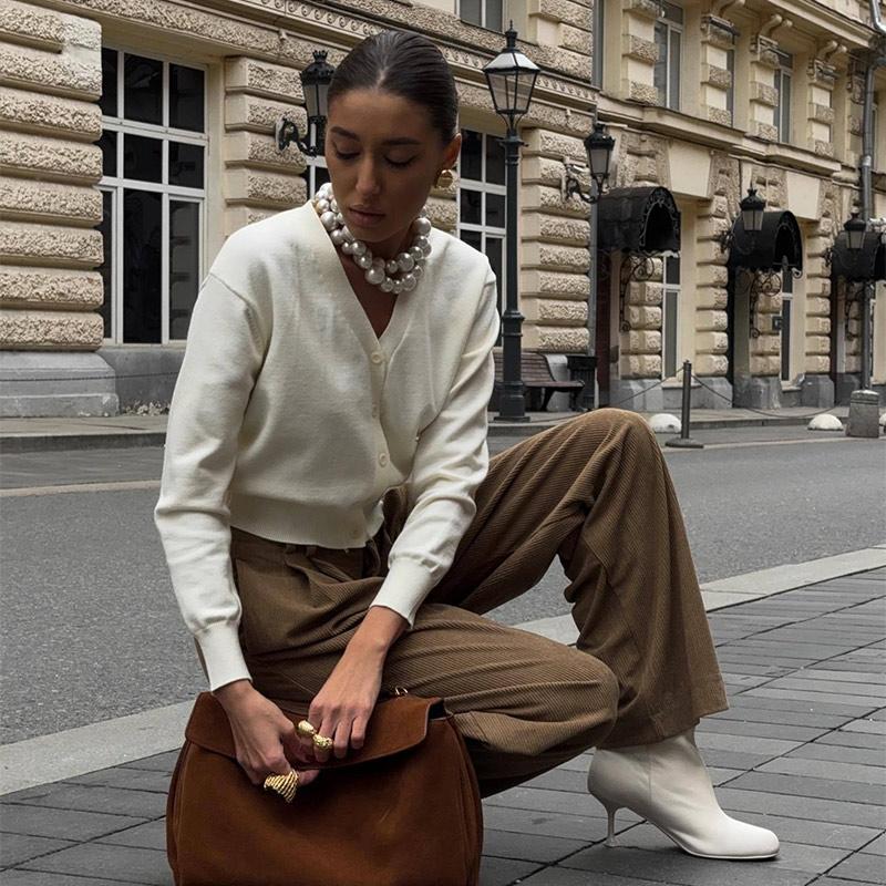 Вязаные кардиганы с V-образным вырезом, женские шикарные однобортные свободные элегантные однотонные свитера для женщин 2025 года, повседневные топы с длинным рукавом для женщин
