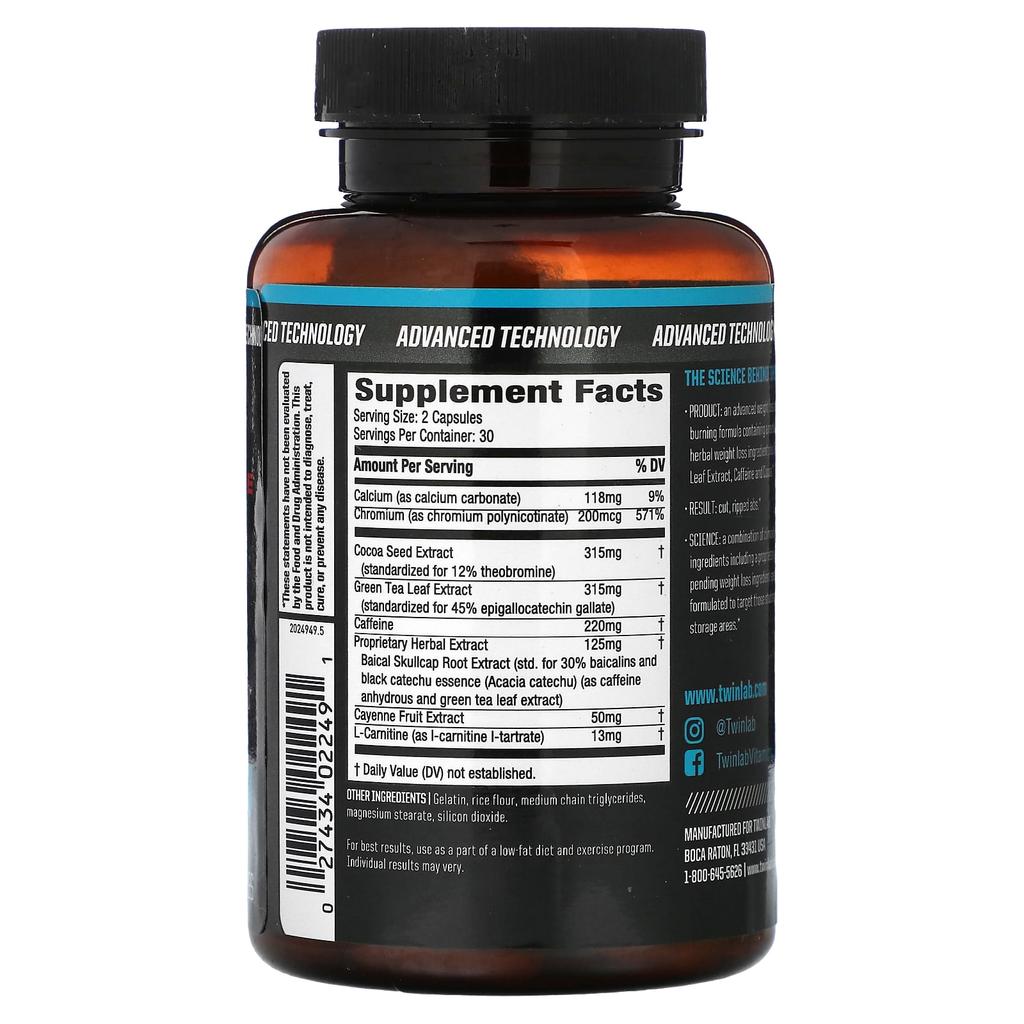 Twinlab, Ribbed Fuel Extreme, сжигатель жира, 60 капсул