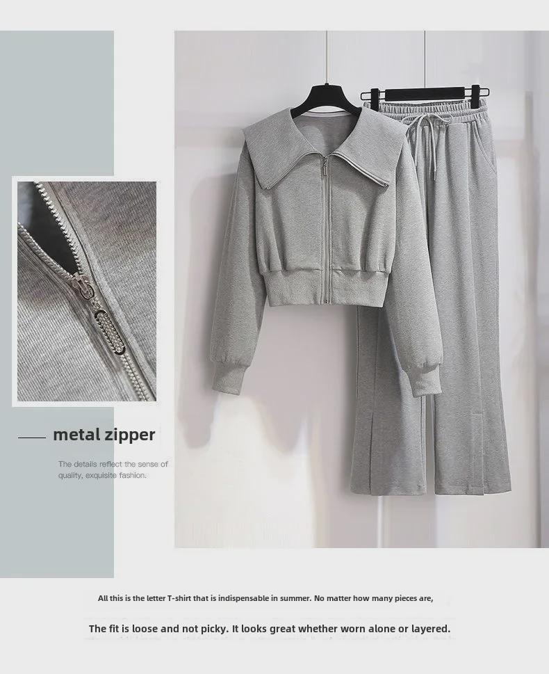 Женский комплект из двух предметов: Куртка с длинными рукавами и широкие брюки с высокой талией — идеальный вариант для повседневной моды на весну/осень