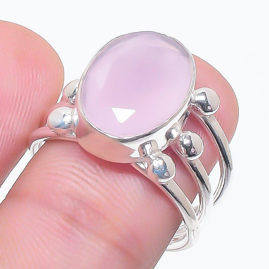 Natural Pink Chalcedony Gemstone 925 Sterling Silver Jewelry Ring Size 7 M6a89