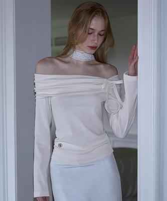 ROSEFRANTZ Тиффани С открытыми плечами Длинный рукав [Кремовый]