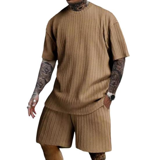 2 шт./компл. Мужской спортивный костюм Футболка с коротким рукавом и круглым вырезом Эластичная талия Широкие штанины