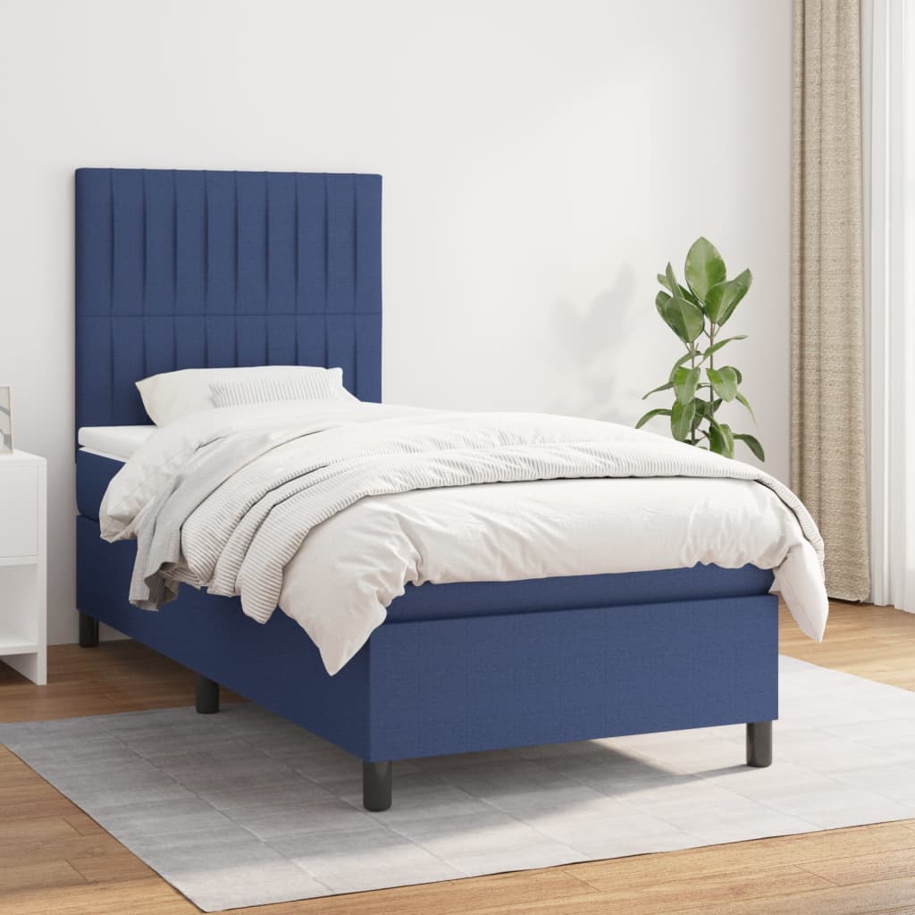 Box Spring Bed with Mattress Blue 100x200 cm Fabric