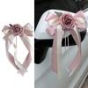 8Pcs Wedding Car Mirror Decorative Bowknots Hangings Artificial Silk Flower Door Handle Decors for Bridal Vehicle Grey