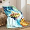A small figure, roses, and shooting star on floating islands in cosmic glow. for all seasons blanket lunch break throw gift