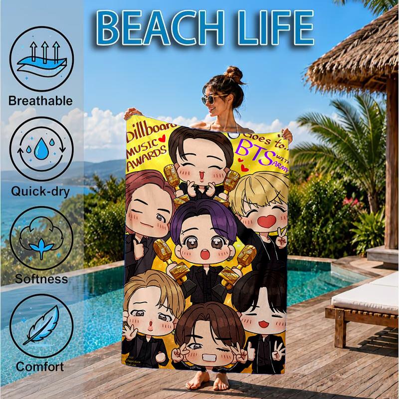 K-pop cartoon Friends Beach Towel, Microfiber Beach Towel, Perfect For Pool, Beach, Travel, Home Decor Beach Party Fan gifts