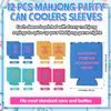 Chengu 12 Pcs Mahjong Party Can Coolers Sleeves with Funny Sayings Colorful Wavy Edges Can Coolers for Soda & Beer Game Night Mahjong Accessories