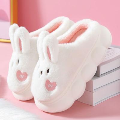 Белые тапочки-кролики для дома Kawaii Shoes Женские пушистые тапочки с кроликом зимние домашние сандалии женские тапочки на платформе новые