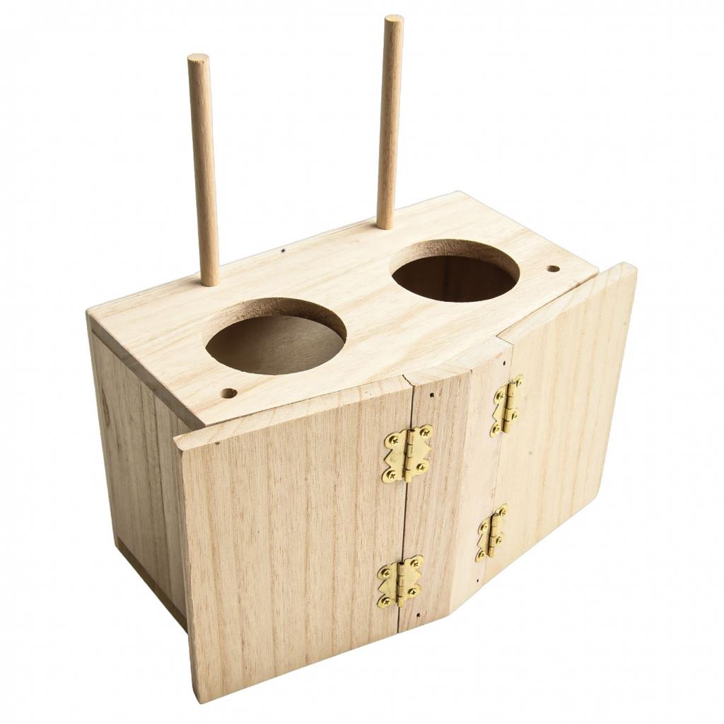 Bird Breeding Nest Parakeet Nesting Box Natural-Wood House Parrots Mating Box