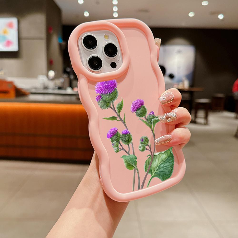 Чехлы для телефонов N75 Butterflies flowers Macaron Wavy Edge для iPhone 16 Pro Max Samsung S24 S23 Ultra A35 A54 A55 Xiaomi Redmi Note 13 Противоударный чехол