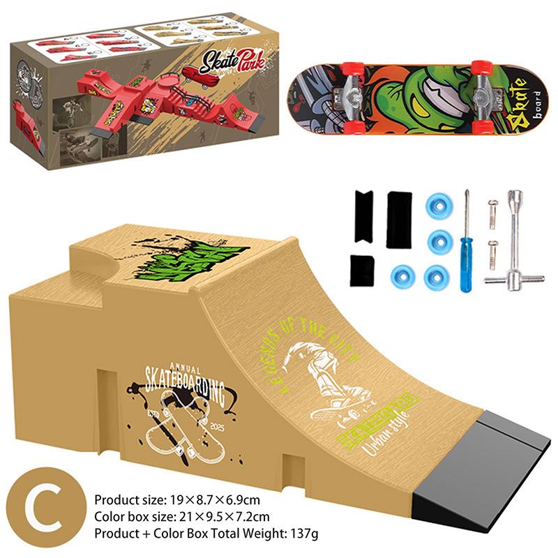 1 Set Mini Fingertip Skateboard Kit Children Finger Sports Toys Finger Skateboard Game Park Site Step Ramp Scene Props Gift