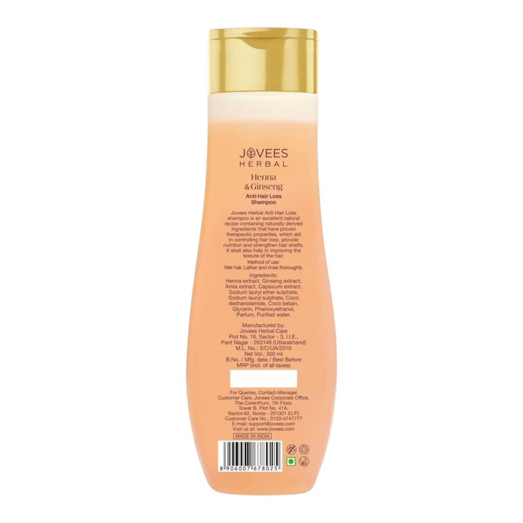 Jovees Травяная хна женьшень шампунь против выпадения волос для роста волос и контроля выпадения волос 300 мл