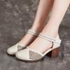 Summer Women's Shoes Cowhide Chunky Heel Soft Bottom Sandals Vintage Leather Sandals