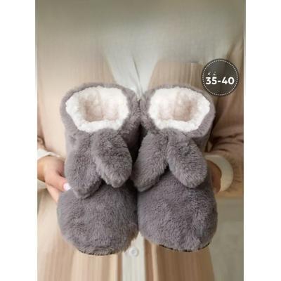 Осень и Зима Милые Кроличьи Ушки Комнатные Полусапожки на Мягкой Подошве Толстые Противоскользящие Теплые Домашние Хлопковые Тапочки