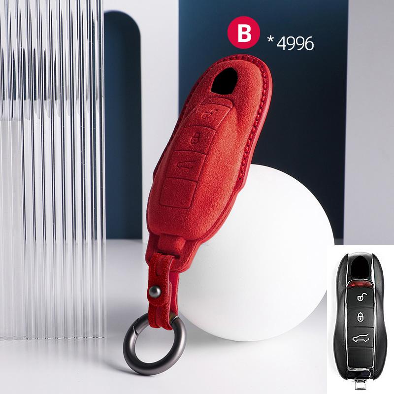 AABKU1 For Porsche Panamera Cayenne 971 911 9YA Macan Boxster Spyder Carrera Cayman 970 981 991 3 Buttons Suede Car Key Case Keychain