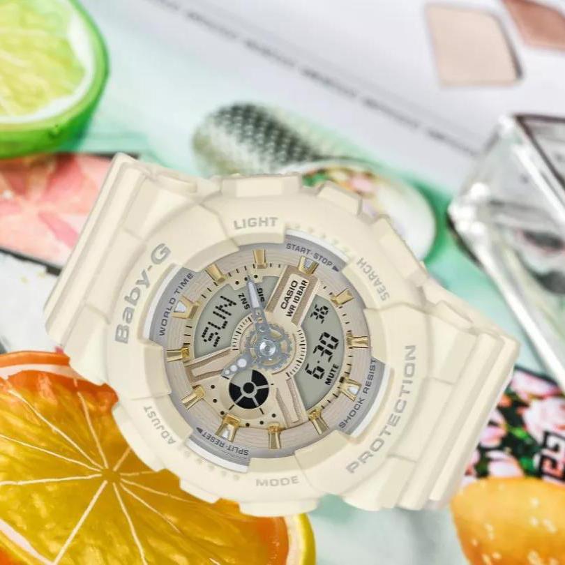 Casio Серия Baby-G Двойной дисплей Кварцевый механизм Ремешок из смолы Часы Женские часы Золотой BA-110GA-7A2PRD