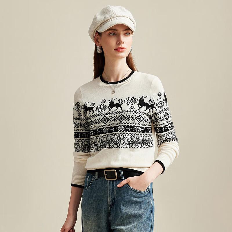 Чжаоцзюнь Женский жаккардовый свитер из чистого кашемира с круглым вырезом