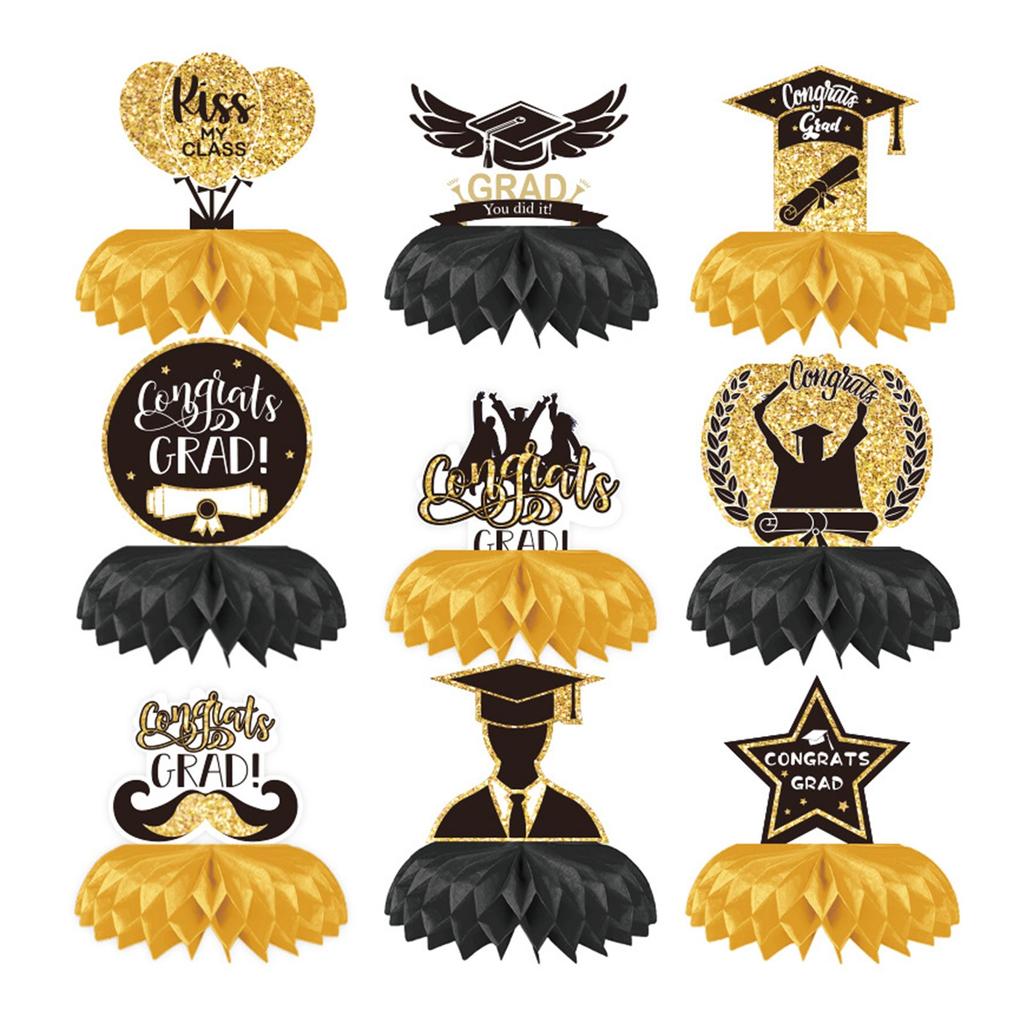 Graduation Party Honeycomb Table Decorations Set Graduation Cap Diploma Tassel Themed Hanging Centerpieces for Celebration Party Supplies