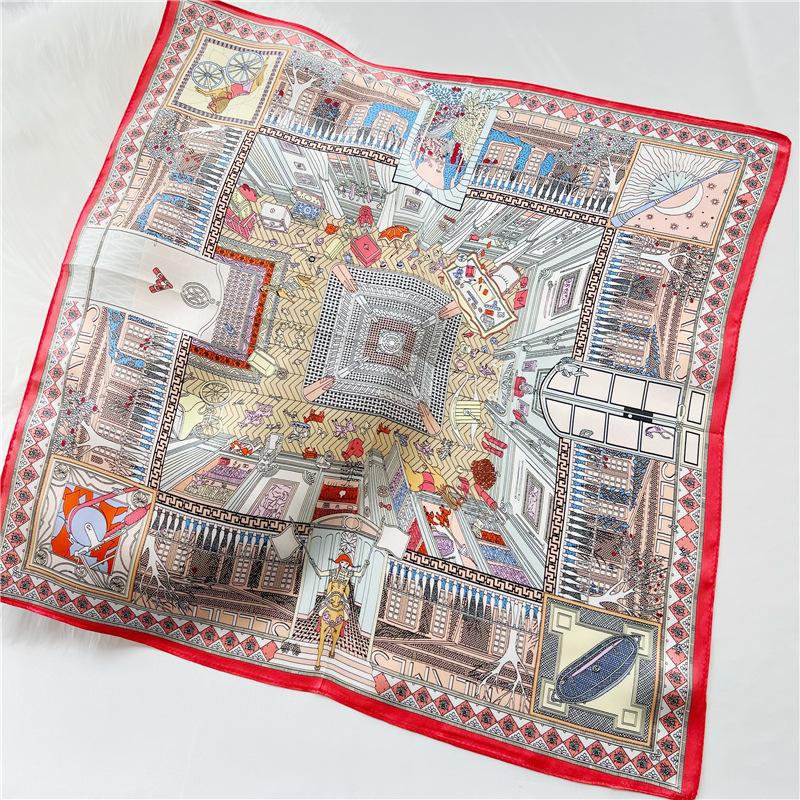 53*53cm Square Silk Scarf Women's Fashion Printed Small Neck Scarf Office Women's Hair Belt Folar Handkerchief Women's Handkerchief Scarf