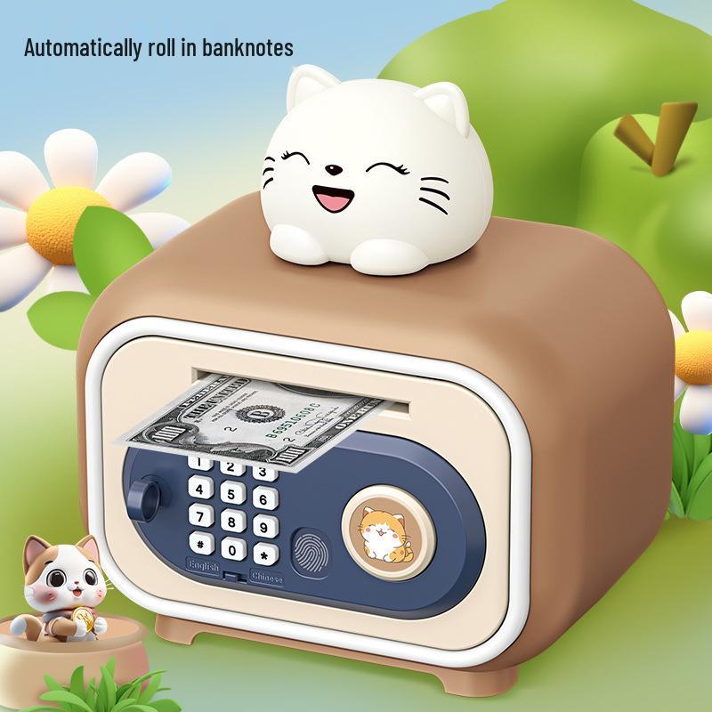 Fingerprint Lock Piggy Bank for Kids - Large Capacity Cat & Rabbit Design, New Year Gift