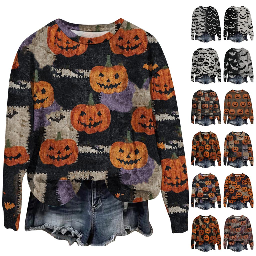 Women's Fashion Printed Long Sleeve Loose Round Neck Sweatshirt Top Fall