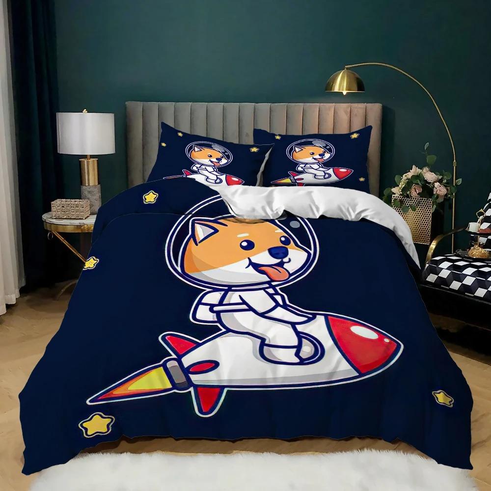 Мультяшное животное Пододеяльник Микрофибра Свинья Астронавт Красный Комплект постельного белья Космос Вселенная Животная тематика Король Покрывало
