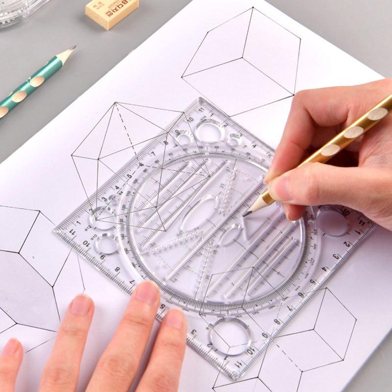 Multifunction Rotatable Drawing Template Art Design Construction Architect Stereo Geometry Circle Drafting Measuring Scale Ruler